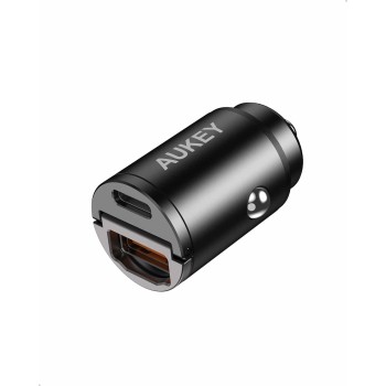 Alimentator Smartphone auto Aukey, CC-A3, 30W, fast charge, alimentare bricheta, 1 x USB-C, 1 x USB-A, negru, 