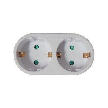 Dublu Stecher Spacer, Schuko, max 3500W, 16A, protectie copii, 2 prize Schuko, 1 stecher Schuko, 
