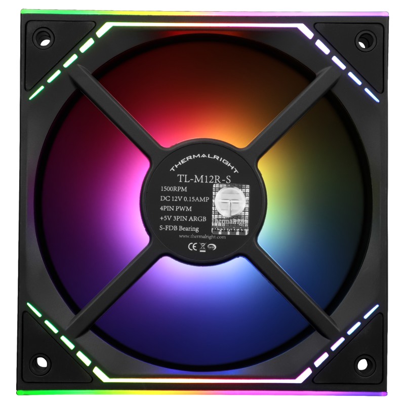 Ventilator Thermalright, 120mm, 1500 RPM, S-FDB Bearing, 34.43 CFM, LED ARGB, 4pin PWM, negru, 