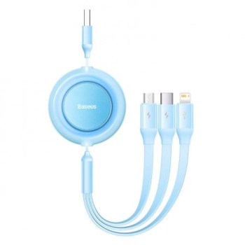 CABLU alimentare si date Baseus Bright Mirror 2, retractabil 3-in-1, pt smartphone,USB la Micro-USB+Lightning + USB Type-C 3.5A, 1.1m, albastru 