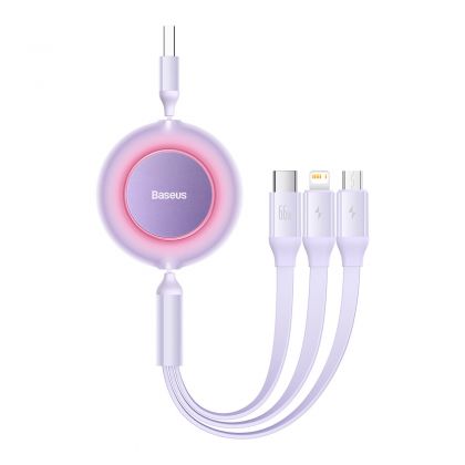 CABLU alimentare si date Baseus Bright Mirror 2, retractabil 3-in-1, pt smartphone,USB la Micro-USB+Lightning + USB Type-C 66W, 1.1m, violet 