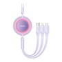 CABLU alimentare si date Baseus Bright Mirror 2, retractabil 3-in-1, pt smartphone,USB la Micro-USB+Lightning + USB Type-C 66W, 1.1m, violet 