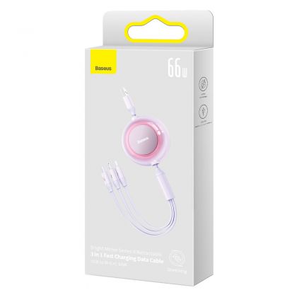 CABLU alimentare si date Baseus Bright Mirror 2, retractabil 3-in-1, pt smartphone,USB la Micro-USB+Lightning + USB Type-C 66W, 1.1m, violet 
