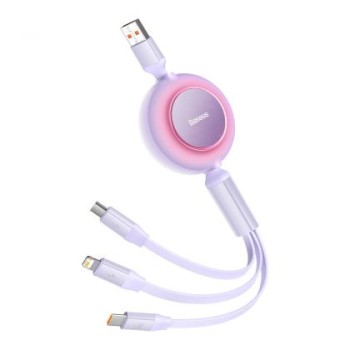 CABLU alimentare si date Baseus Bright Mirror 2, retractabil 3-in-1, pt smartphone,USB la Micro-USB+Lightning + USB Type-C 66W, 1.1m, violet 