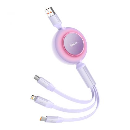 CABLU alimentare si date Baseus Bright Mirror 2, retractabil 3-in-1, pt smartphone,USB la Micro-USB+Lightning + USB Type-C 66W, 1.1m, violet 