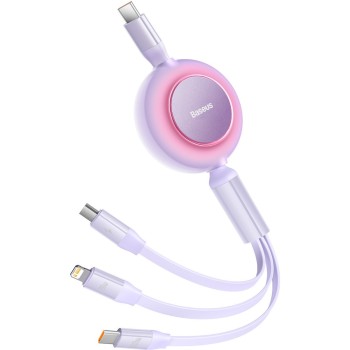 CABLU alimentare si date Baseus Bright Mirror 2, retractabil 3-in-1, pt smartphone,USB Type-C la Micro-USB + Lightning + USB Type-C 100W, 1.1m, violet 