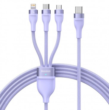 CABLU alimentare si date Baseus Flash Series II One-for-three, pt. smartphone, USB la Micro-USB+Lightning+USB Type-C 100W, 1.2m, violet 