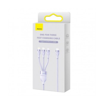 CABLU alimentare si date Baseus Flash Series II One-for-three, pt. smartphone, USB la Micro-USB+Lightning+USB Type-C 100W, 1.2m, violet 