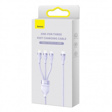 CABLU alimentare si date Baseus Flash Series II One-for-three, pt. smartphone, USB la Micro-USB+Lightning+USB Type-C 100W, 1.2m, violet 
