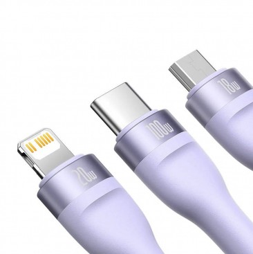 CABLU alimentare si date Baseus Flash Series II One-for-three, pt. smartphone, USB si USB Type-C la Micro-USB+Lightning+USB Type-C 100W, 1.2m, violet 