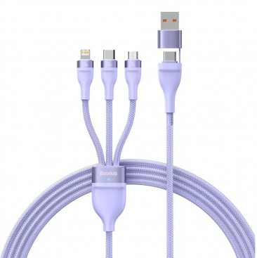 CABLU alimentare si date Baseus Flash Series II One-for-three, pt. smartphone, USB si USB Type-C la Micro-USB+Lightning+USB Type-C 100W, 1.2m, violet 