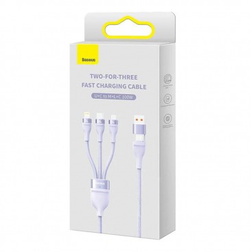 CABLU alimentare si date Baseus Flash Series II One-for-three, pt. smartphone, USB si USB Type-C la Micro-USB+Lightning+USB Type-C 100W, 1.2m, violet 