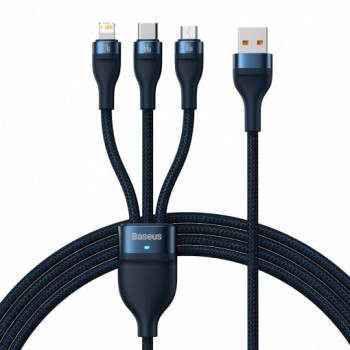 CABLU alimentare si date Baseus Flash Series II One-for-three, pt. smartphone, USB si USB Type-C la Micro-USB+Lightning+USB Type-C 66W, 1.2m, albastru 