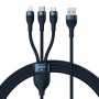 CABLU alimentare si date Baseus Flash Series II One-for-three, pt. smartphone, USB si USB Type-C la Micro-USB+Lightning+USB Type-C 66W, 1.2m, albastru 