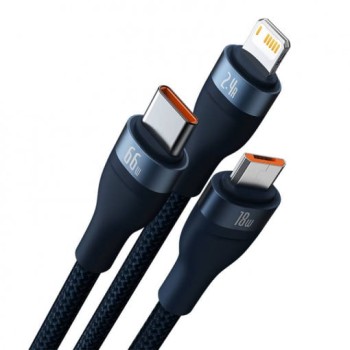 CABLU alimentare si date Baseus Flash Series II One-for-three, pt. smartphone, USB si USB Type-C la Micro-USB+Lightning+USB Type-C 66W, 1.2m, albastru 