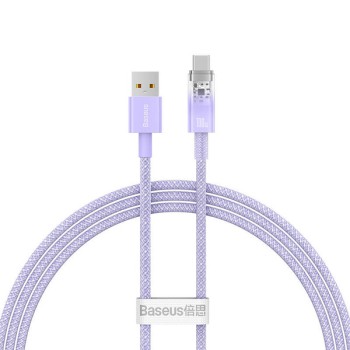 CABLU alimentare si date Baseus Explorer, Fast Charging Data Cable pt. smartphone, USB la USB Type-C 100W, senzor de temperatura, braided, 1m, violet 