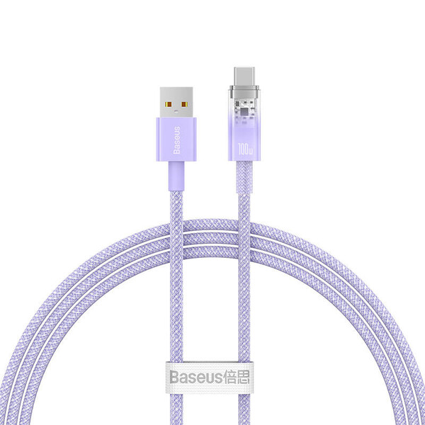 CABLU alimentare si date Baseus Explorer, Fast Charging Data Cable pt. smartphone, USB la USB Type-C 100W, senzor de temperatura, braided, 1m, violet 