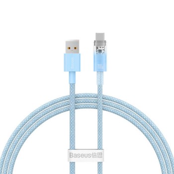 CABLU alimentare si date Baseus Explorer, Fast Charging Data Cable pt. smartphone, USB la USB Type-C 100W, senzor de temperatura, braided, 2m, albastru 