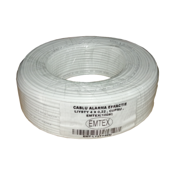 Cablu alarma efractie LiYStY 4 x 0,22, Cupru, EMTEX (100m) 