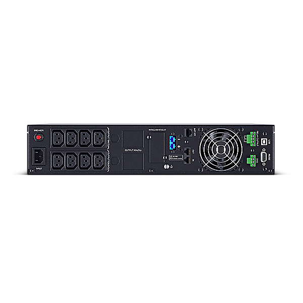 UPS CYBER POWER Online dubla conversie cu sin. pura, cu management, Rack 2U, LCD, 1000VA/900W, 8x IEC, baterie 2x 12V/9Ah, incarcare pana la 4h, USB, 2x RJ45, RS232, slot SNMP, APFC, LCD col, EPO, tehn. GreenP, 
