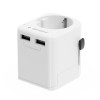 ADAPTOR GEMBIRD, universal, EU la conectori: US/UK/CN/AU, cu impamantare, 1x Schuko, 2x USB-A 12W, siguranta 10A, max. 2500W, alb, 
