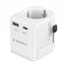 ADAPTOR GEMBIRD, universal, EU la conectori: US/UK/CN/AU, cu impamantare, 1x Schuko, 1x USB Type-C PD 20W, 1x USB-A QC 18W, siguranta 10A, max. 2500W, alb, 