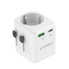 ADAPTOR GEMBIRD, universal, EU la conectori: US/UK/CN/AU, cu impamantare, 1x Schuko, 1x USB Type-C PD 20W, 1x USB-A QC 18W, siguranta 10A, max. 2500W, alb, 