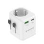 ADAPTOR GEMBIRD, universal, EU la conectori: US/UK/CN/AU, cu impamantare, 1x Schuko, 1x USB Type-C PD 20W, 1x USB-A QC 18W, siguranta 10A, max. 2500W, alb, 