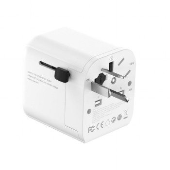 ADAPTOR GEMBIRD, universal, EU la conectori: US/UK/CN/AU, cu impamantare, 1x Schuko, 1x USB Type-C PD 20W, 1x USB-A QC 18W, siguranta 10A, max. 2500W, alb, 