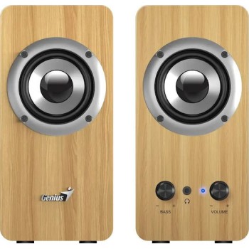 BOXE GENIUS 2.0, RMS: 10W (2 x 5W), bass control, mufa casti, Line-in 3.5mm, pine wood, 