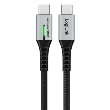 CABLU alimentare si date LOGILINK, pt. smartphone, USB 3.2, USB Gen Type-C (T) la USB Type-C (T), 1m, PD 100W, 4K, LED, 3 x ecranat, 20Gbps, metal, , negru&gri, 