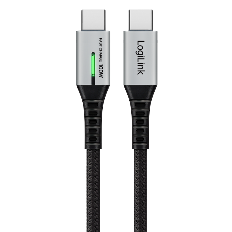 CABLU alimentare si date LOGILINK, pt. smartphone, USB 3.2, USB Gen Type-C (T) la USB Type-C (T), 1m, PD 100W, 4K, LED, 3 x ecranat, 20Gbps, metal, , negru&gri, 
