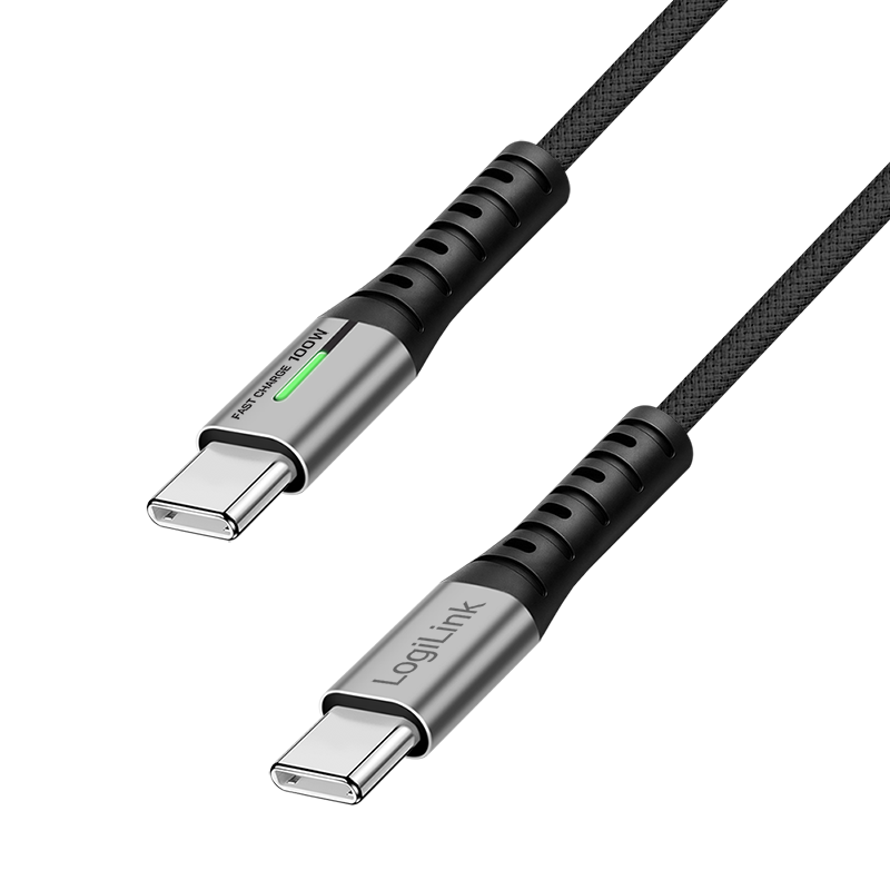 CABLU alimentare si date LOGILINK, pt. smartphone, USB 3.2, USB Gen Type-C (T) la USB Type-C (T), 1m, PD 100W, 4K, LED, 3 x ecranat, 20Gbps, metal, , negru&gri, 