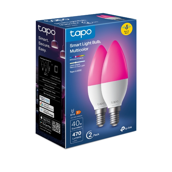 BEC LED wireless TP-LINK, 470lm, 40W, E14, intens reglabila, ctr prin smartph.cu apl.Tapo, ajustare auto a luminii in fct. de mom zilei- diferite culori 