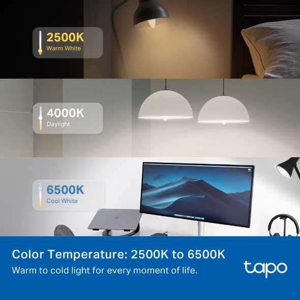 BEC LED wireless TP-LINK, 470lm, 40W, E14, intens reglabila, ctr prin smartph.cu apl.Tapo, ajustare auto a luminii in fct. de mom zilei- diferite culori 