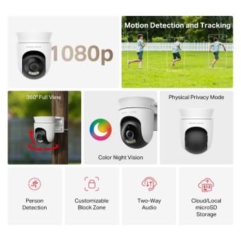 CAMERA IP Mercusys, wireless, cube, pt. exterior IP65, vedere pan tilt 360°, dist. IR 9 m, tip lentila fixa 4 mm, rezolutie 1080p, microfon, carcasa metal, slot SD card, 
