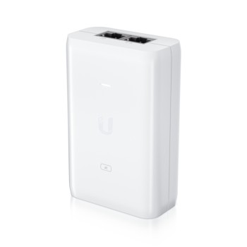 Ubiquiti U-POE+ adapter 30W, powers UniFi PoE+ devices, reduce dependency on PoE switch power, Contains RJ45 data input, AC cable with earth ground, and PoE+ output 