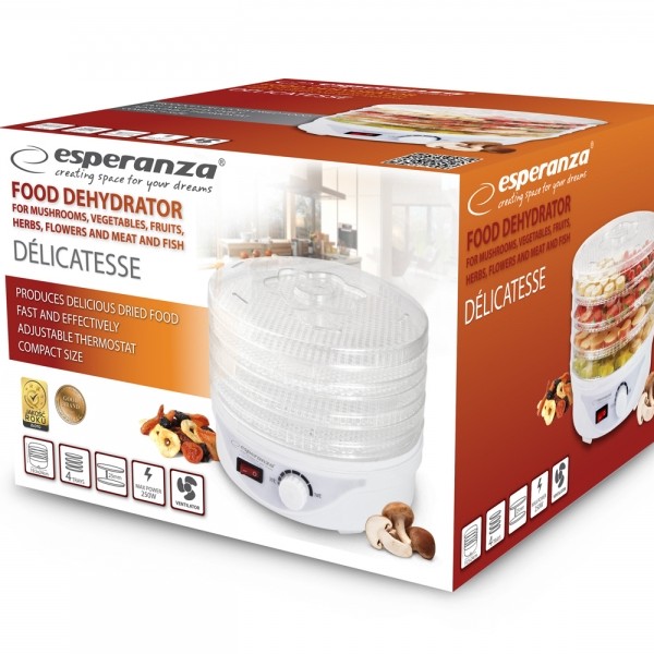 Deshidrator pentru alimente Esperanza Delicatesse EKD003 250W 4 tavi Alb 