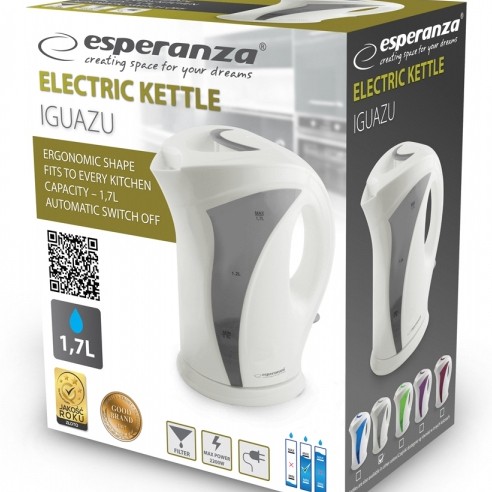 Fierbator electric Esperanza Iguazu EKK018E 2200W 1.7l Alb/Gri 