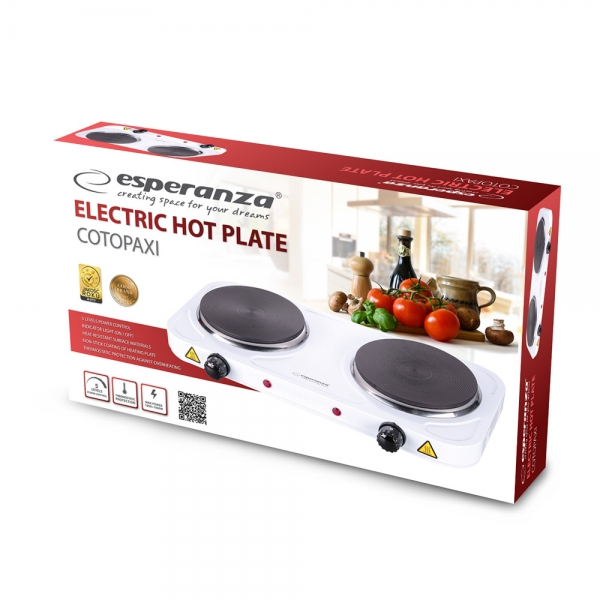 Plita electrica Esperanza Cotopaxi EKH010W 2000W 2x15.5cm Alb 