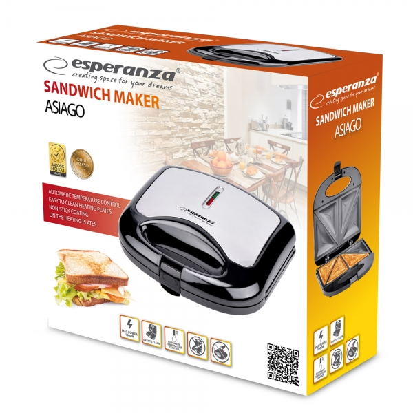 Prajitor de paine tip Sandwich maker Esperanza Asiago EKT011 1000W Negru/Gri 