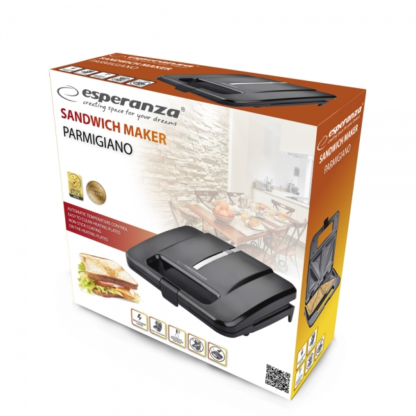 Prajitor de paine tip Sandwich maker Esperanza Parmigiano EKT010 1000W Negru 