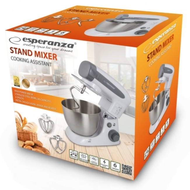 Robot de bucatarie Esperanza EKM024 800W 6 viteze bol 4l Argintiu 