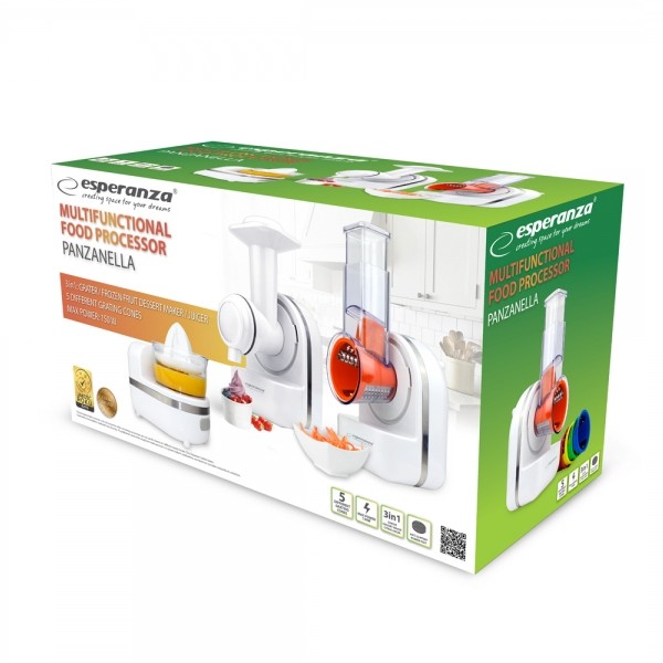 Robot de bucatarie Esperanza Panzanella EKM027 150W 3 in 1 razatoare/aparat pentru deserturi cu fructe congelate/storcator fructe Alb 
