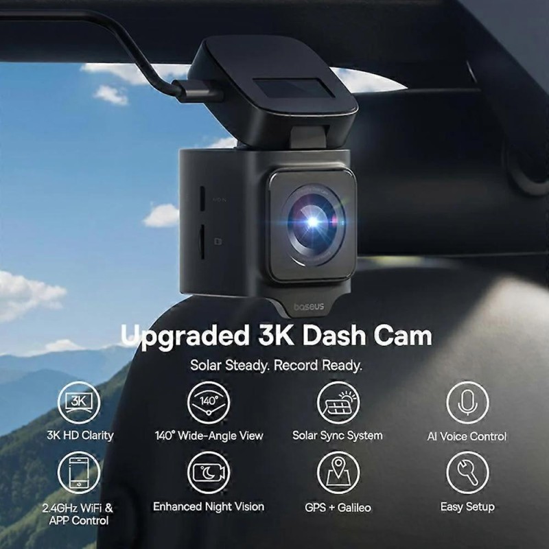 CAMERA DASHCAM Baseus PrimeTrip VD1, camera fata 3K + camera spate1080P, acumulator integrat Incarcare solara, unghi pana la 140 grade, 