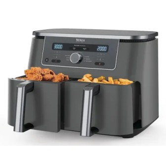 Friteuza cu aer cald Ninja Foodi Pro DualZone DZ400, 9.5 L, 6 functii (Gri) 