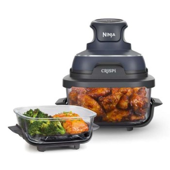 Friteuza cu aer cald Ninja CRISPi 4in1 FN101, PowerPod 1700W, 3.8L/1.4L, 2 recipiente sticla termorezistenta TempWare, 2 placi cu invelis ceramic Crisper Plate, 2 capace pentru depozitare (Albastru) 