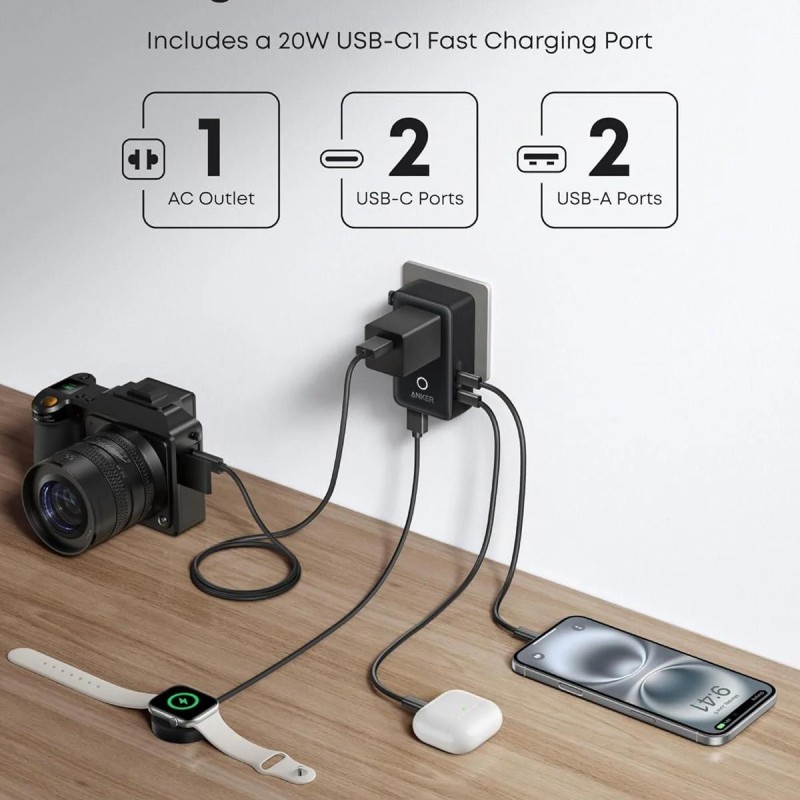 ALIMENTATOR SmartPhone la 220V Anker Anker Nano Travel Adapter (5-in-1, 20W) (H)Offline - UN (excluded CN, Europe) Black 1 