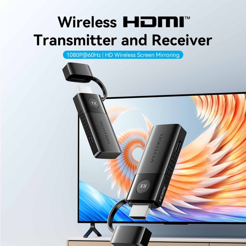 Transmitator video Vention, HDMI(T) USB-C(T), transmite semnal video la max 50m, rezolutie 1080p la 60Hz, 5GHz, negru, 
