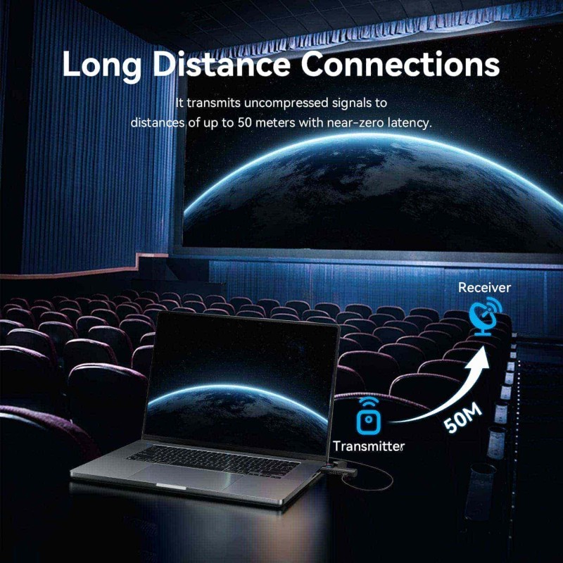 Transmitator video Vention, HDMI(T) USB-C(T), transmite semnal video la max 50m, rezolutie 1080p la 60Hz, 5GHz, negru, 